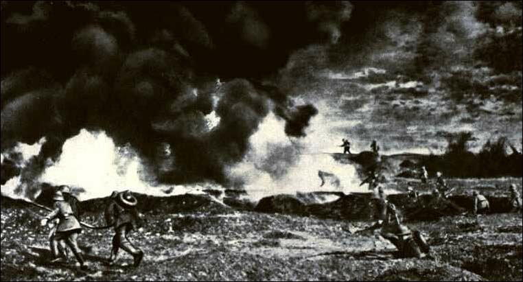 German army advancing, with flamethrowers