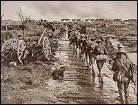 Australian infantry marching towards the Westhoek Ridge front