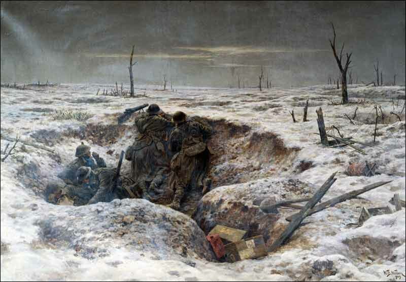 Christmas 1916 on the Somme Front, painting W.B. Wollen