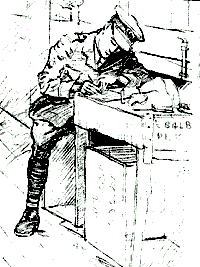 Drawing: Writing soldier of the Great War