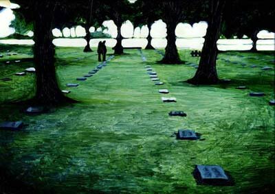 painting Langemark Cemetery by Sandy Grant