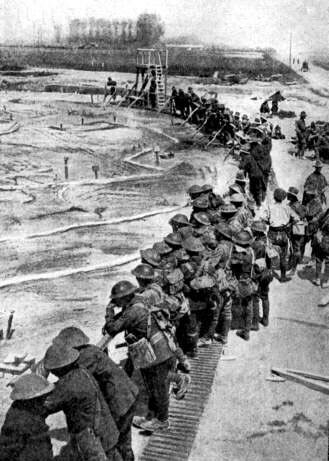 Australian soldiers study a battle model, Great War