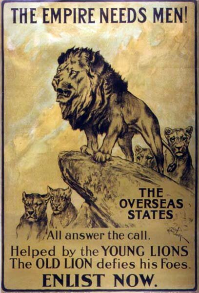 England calls on its colonies for soldiers, Great War, 1914