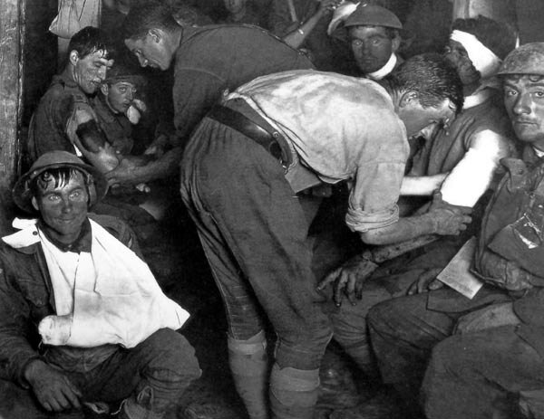 Tending wounded soldiers in an Advanced Dressing Station near Ypres