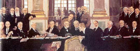 Germans signing the Treaty of Versailles, painting (detail) from W. Orpen